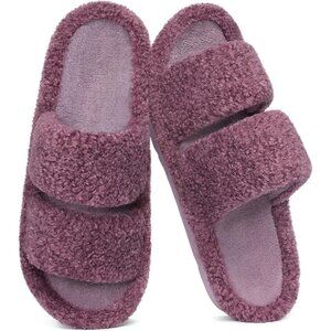 Women's Purple Fuzzy Moderate Arch Support Open Toe Cozy Bedroom Slippers  Shoes